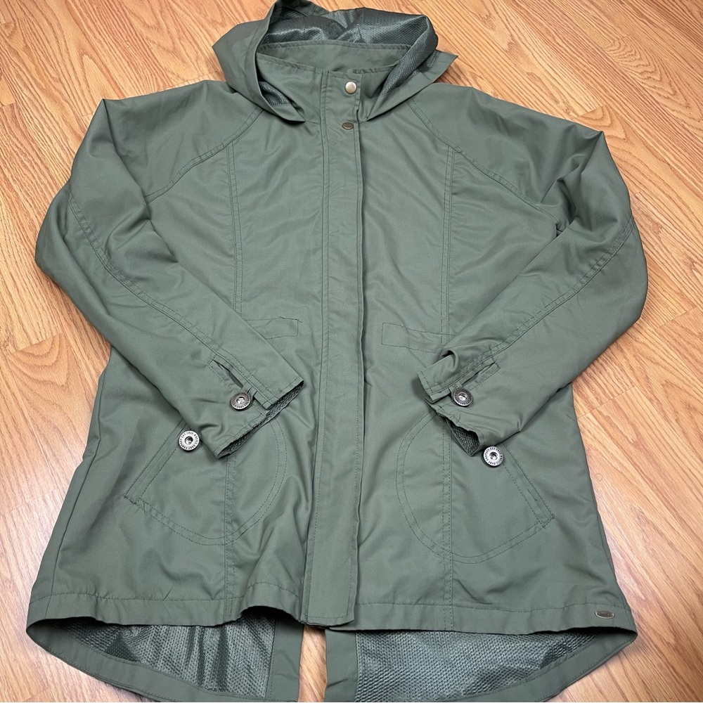 O'Neill Women’s Mid-Length Hooded Rain Parka Jacket in Sage Green